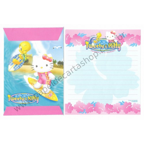 Ano 2002. Conjunto de Papel de Carta Hello Kitty & Tweety PSurf Sanrio