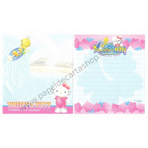 Ano 2002. Conjunto de Papel de Carta Hello Kitty & Tweety PSurf Sanrio