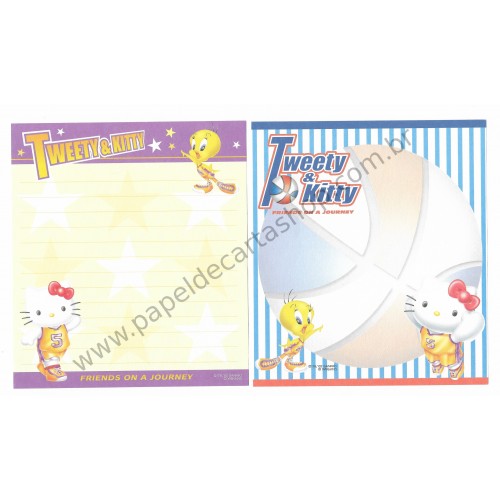 Ano 2002. Conjunto de Papel de Carta Hello Kitty & Tweety PBasketball Sanrio