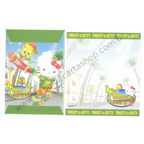 Ano 2002. Conjunto de Papel de Carta Hello Kitty & Tweety PSkating Sanrio