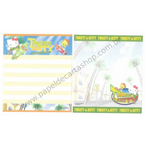 Ano 2002. Conjunto de Papel de Carta Hello Kitty & Tweety PSkating Sanrio