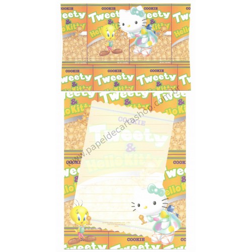 Ano 2002. Conjunto de Papel de Carta Hello Kitty & Tweety Cookie Sanrio