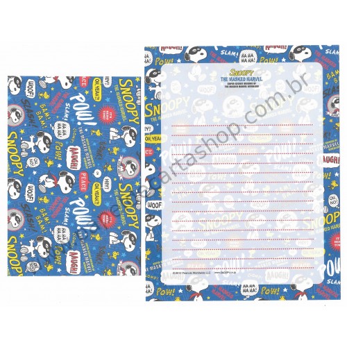 Kit 4 Conjuntos de Papéis de Carta Snoopy the Masked Marvel Blue Peanuts