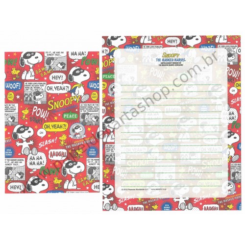 Kit 4 Conjuntos de Papéis de Carta Snoopy the Masked Marvel Red Peanuts