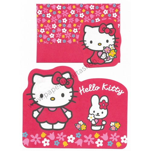 Ano 2000. Conjunto de Papel de Carta Hello Kitty Flores VM Sanrio