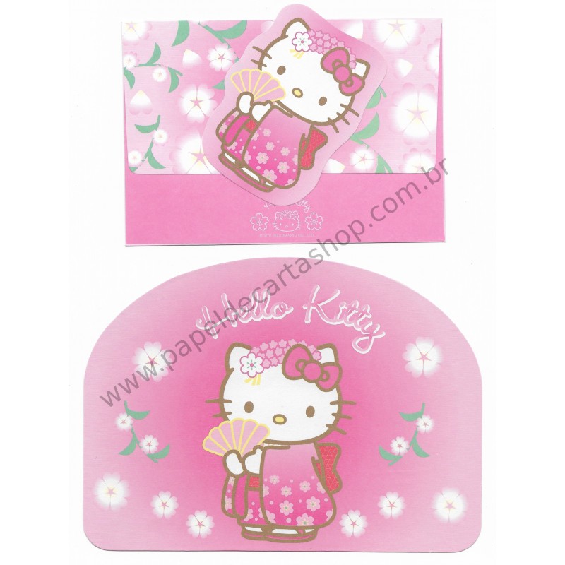 Ano 2002. Conjunto de Papel de Carta Hello Kitty Kimono Sanrio