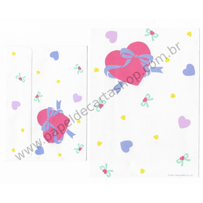 Ano 1989. Conjunto de Papel de Carta Heart Fashion Folio BR Antigo (Vintage) Sanrio