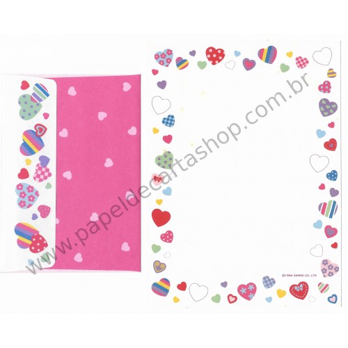 Ano 1994. Conjunto de Papel de Carta Heart Fashion Folio Antigo (Vintage) Sanrio