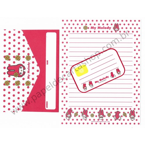 Ano 1998. Conjunto de Papel de Carta My Melody Polka Dot Red Antigo (Vintage) Sanrio