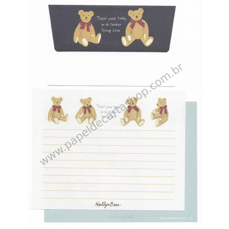 Ano 1995. Conjunto de Papel de Carta Holly's Bear Antigo (Vintage) Sanrio