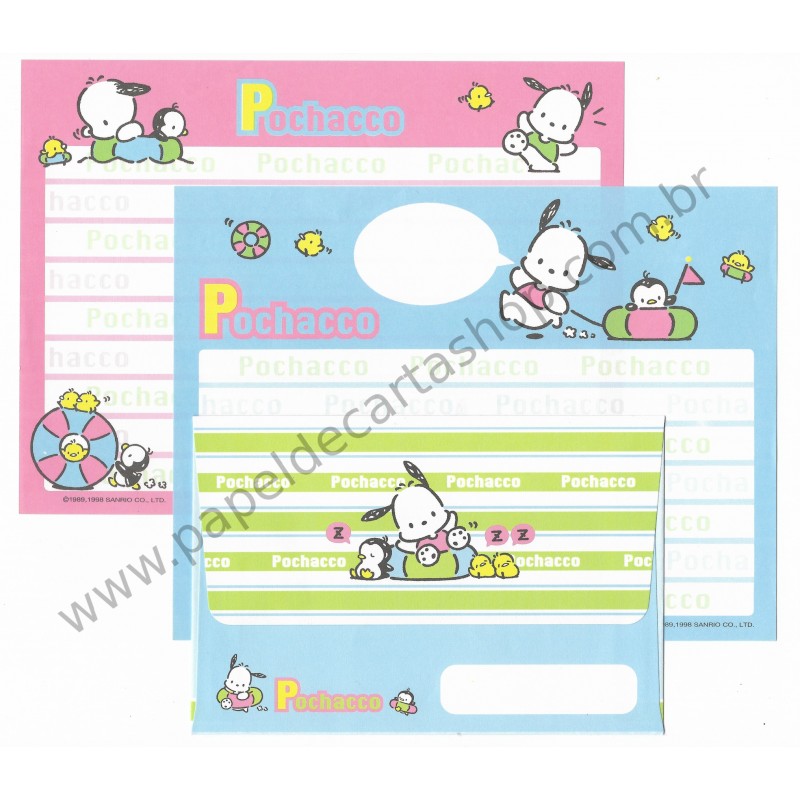 Ano 1998. Conjunto de Papel de Carta Pochacco VAZ Vintage Sanrio