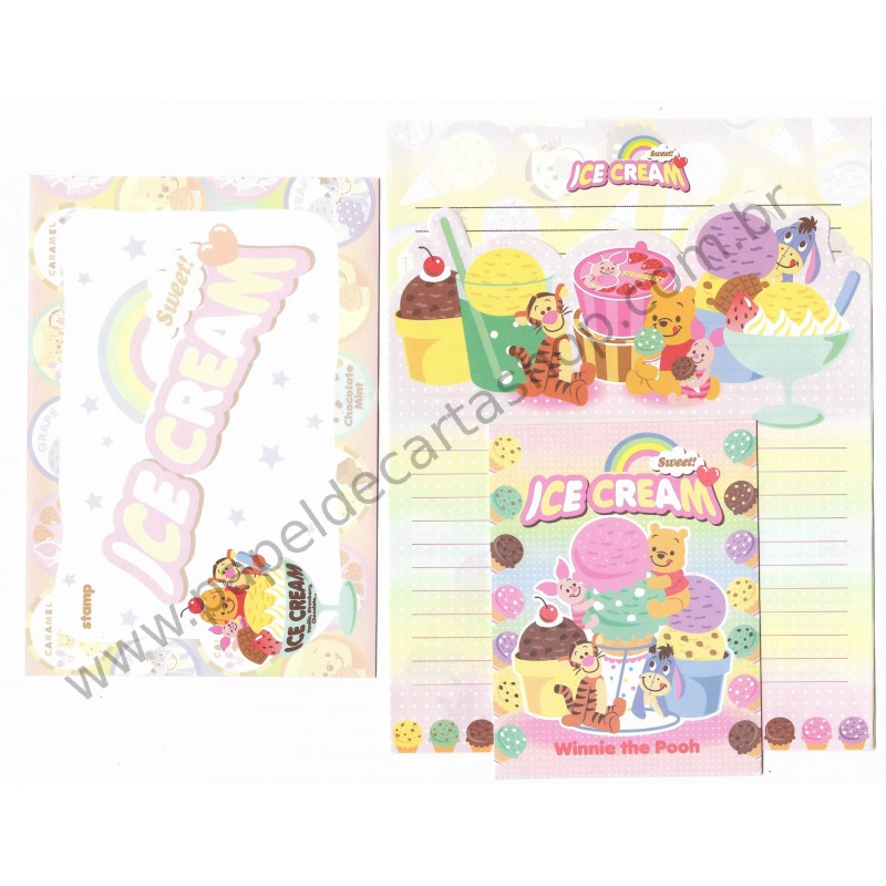 Kit 2 Conjuntos de Papel de Carta Disney Pooh Sweet Ice Cream