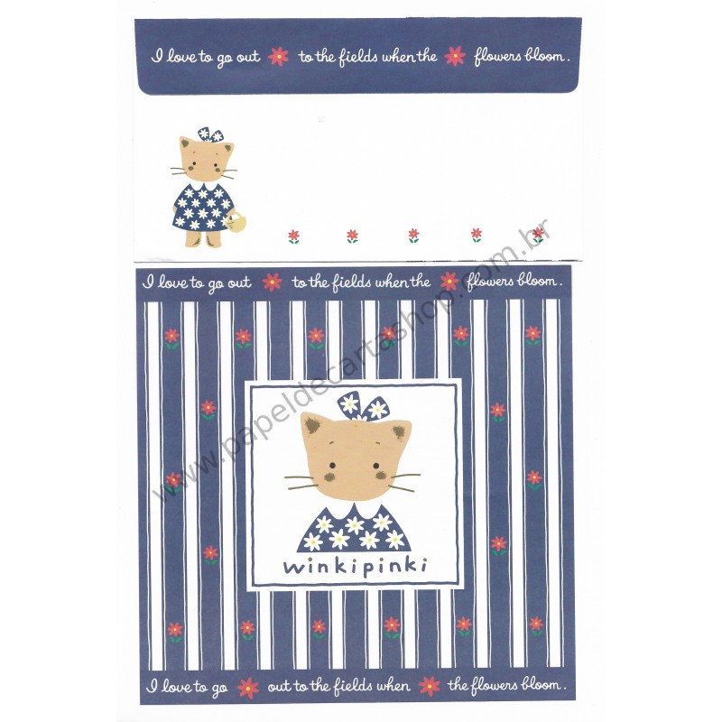 Ano 1994. Conjunto de Papel de Carta Winkipinki Stripes Sanrio