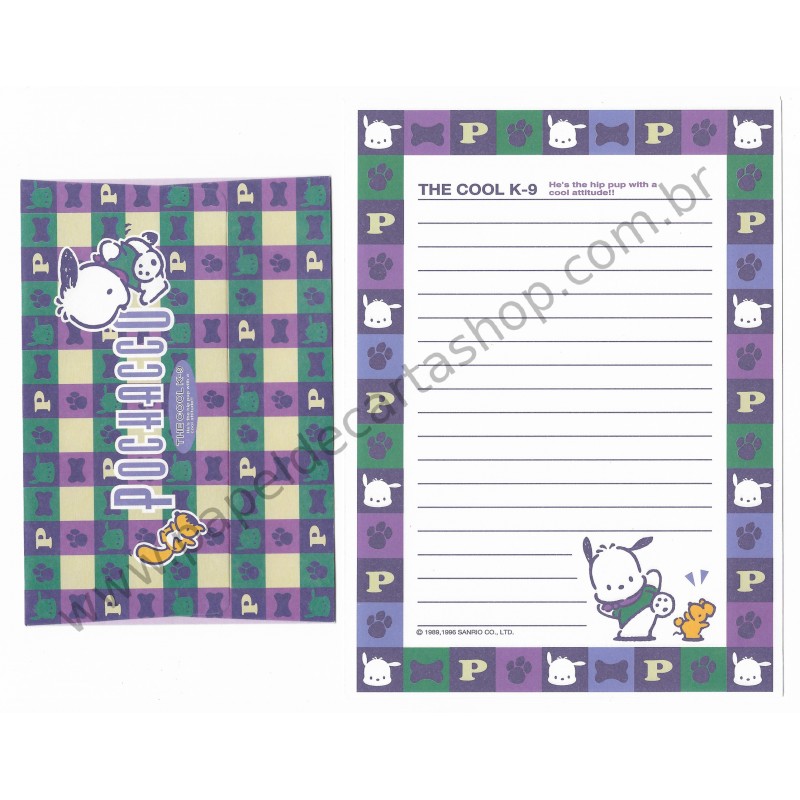 Ano 1996. Conjunto de Papel de Carta Pochacco CAZ Vintage Sanrio