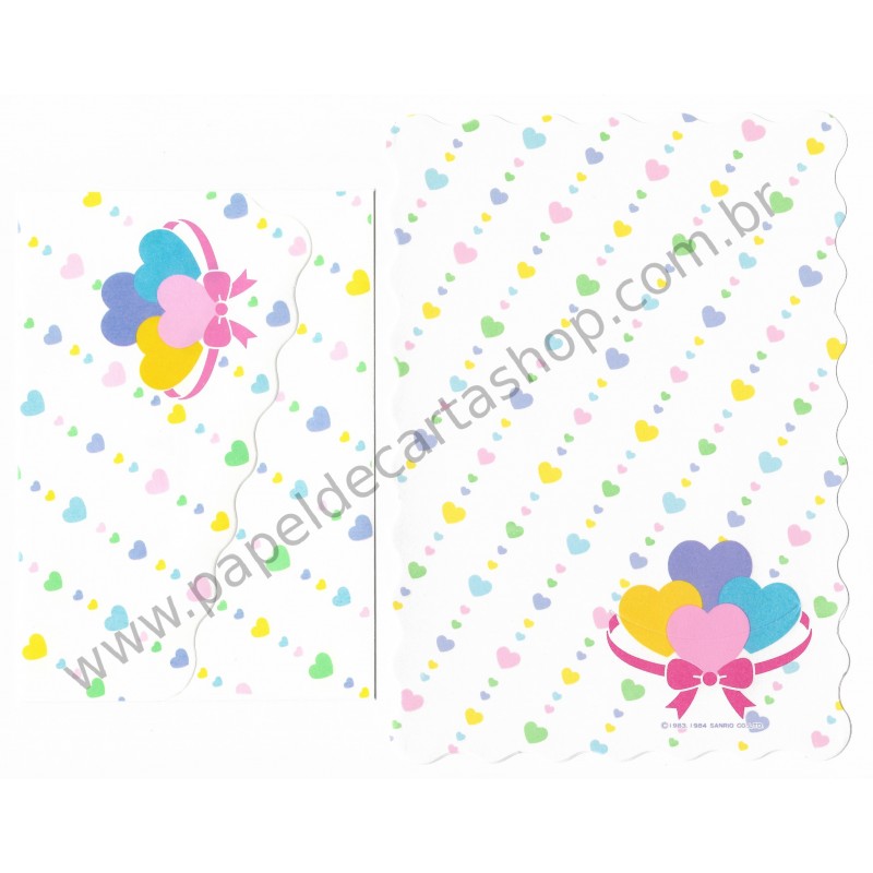 Ano 1984. Conjunto de Papel de Carta Heart Fashion Folio Sanrio