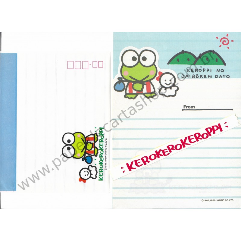 Ano 1989. Conjunto de Papel de Carta KeroKeroKeroppi Vintage Sanrio