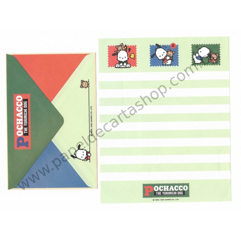 Ano 1994. Conjunto de Papel de Carta Pochacco CVD Vintage Sanrio