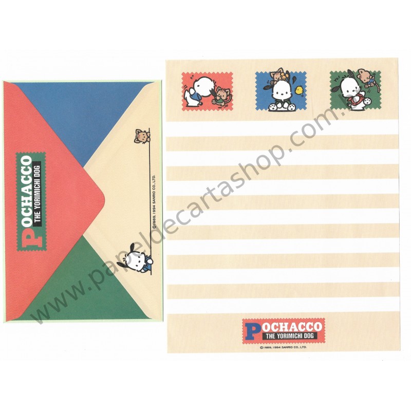 Ano 1994. Conjunto de Papel de Carta Pochacco CLA Vintage Sanrio