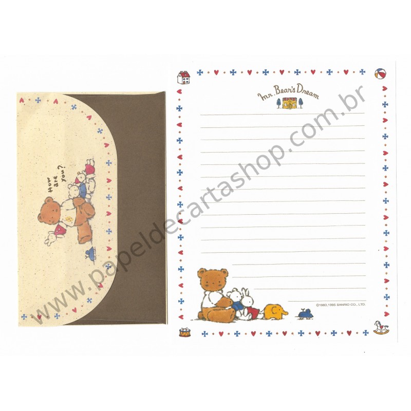 Ano 1995. Conjunto de Papel de Carta Mr Bear's Dream Antigo (Vintage) Sanrio