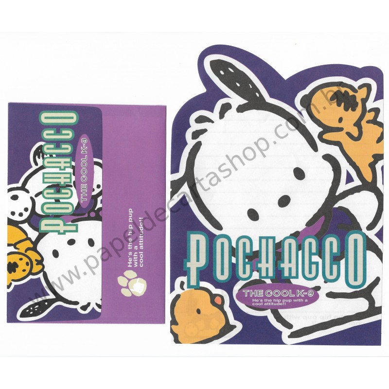 Ano 1996. Conjunto de Papel de Carta Pochacco The Cool K-9 Vintage Sanrio