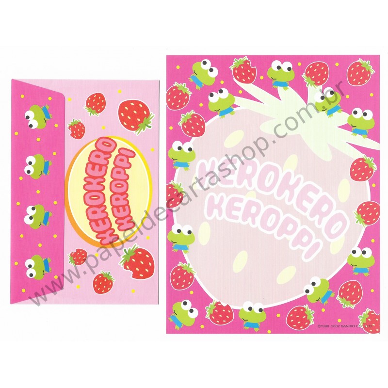 Ano 2002. Conjunto de Papel de Carta Keroppi Strawberry Sanrio