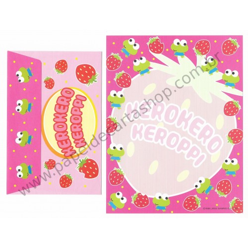 Ano 2002. Conjunto de Papel de Carta Keroppi Strawberry Sanrio