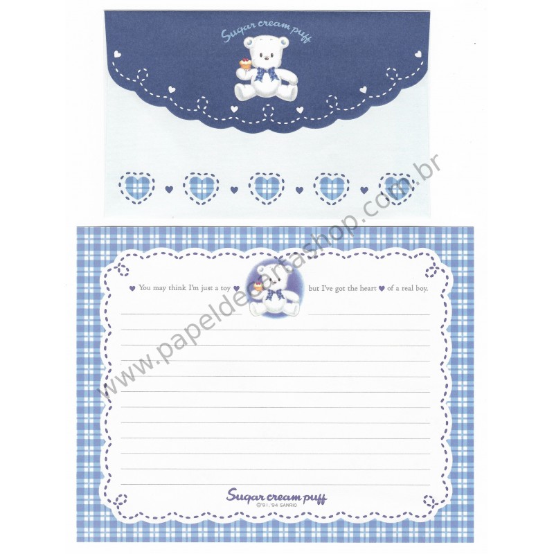 Ano 1994. Conjunto de Papel de Carta Sugar Cream Puff Blue Antigo (Vintage) Sanrio