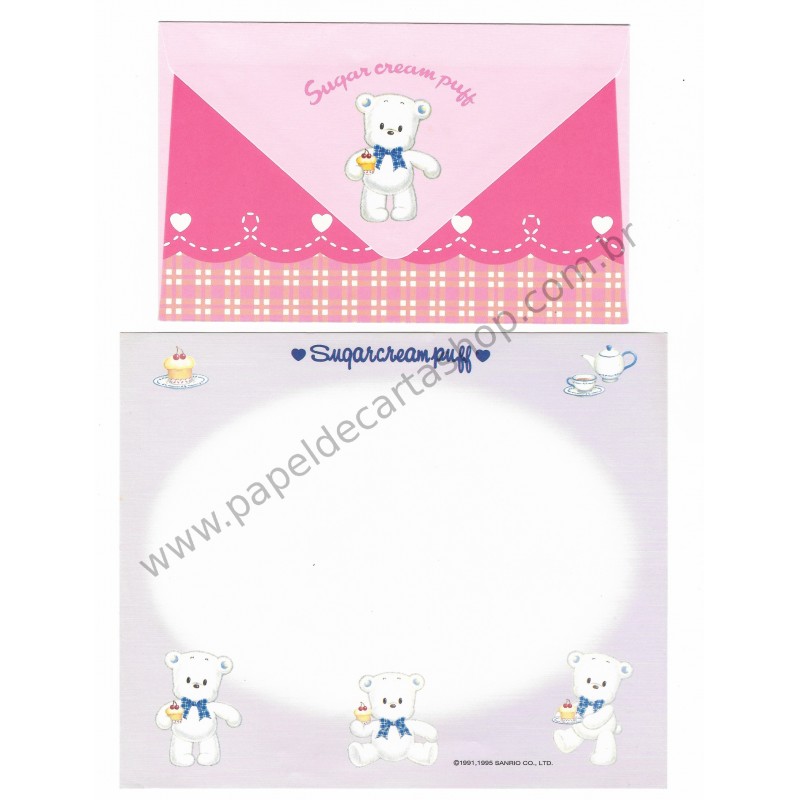 Ano 1995. Conjunto de Papel de Carta Sugar Cream Puff CRS Antigo (Vintage) Sanrio