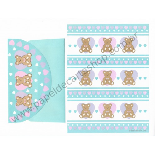 Ano 1985. Conjunto de Papel de Carta Antigo Bear Vintage Sanrio