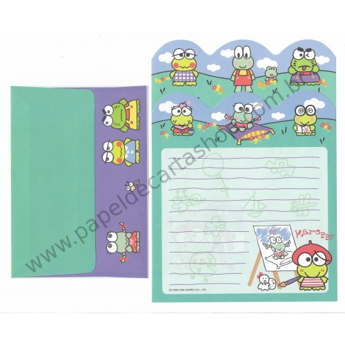 Ano 1998. Conjunto de Papel de Carta Keroppi Dupla Vintage Sanrio