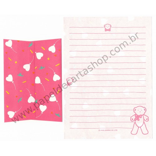 Ano 1985. Conjunto de Papel de Carta Antigo Bear2 Vintage Sanrio