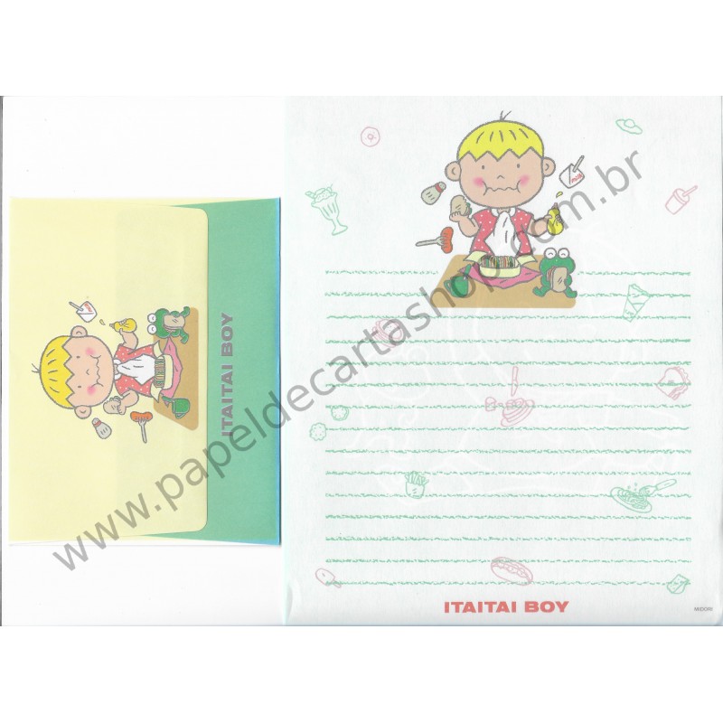 Conjunto de Papel de Carta Vintage Itaitai Boy CVDA Midori Japan