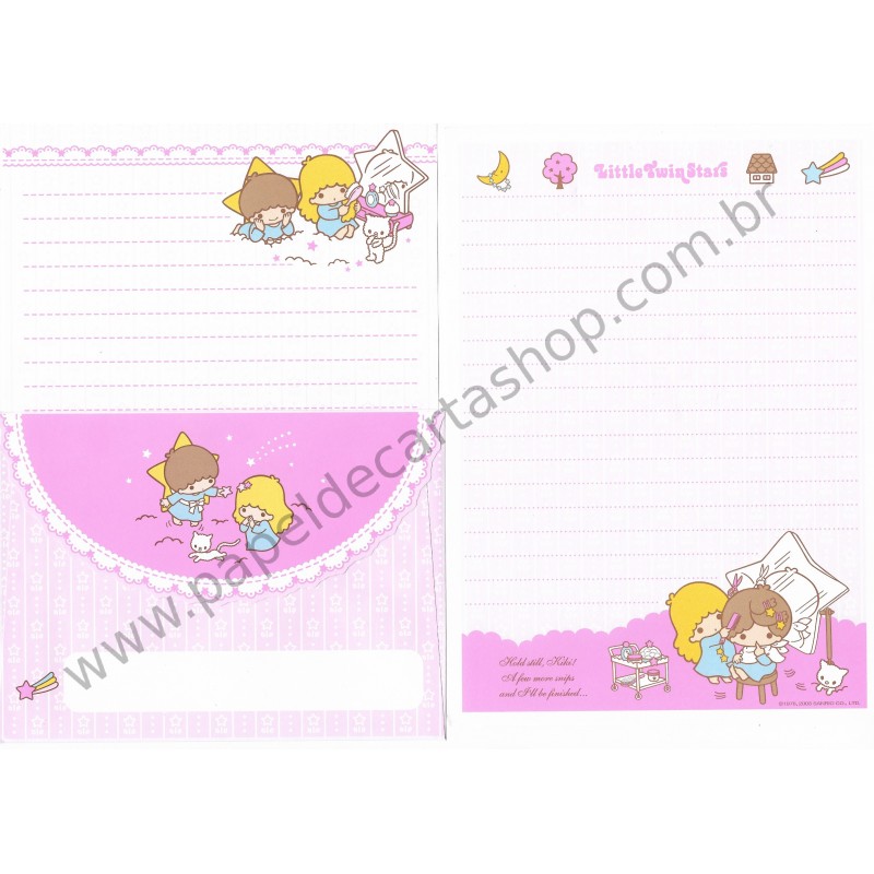 Ano 2003. Conjunto de Papel de Carta Little Twin Stars Snips Sanrio