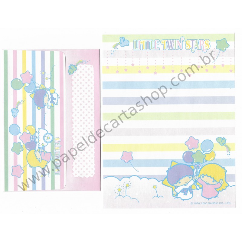 Ano 2003. Conjunto de Papel de Carta Little Twin Stars Baloons Sanrio