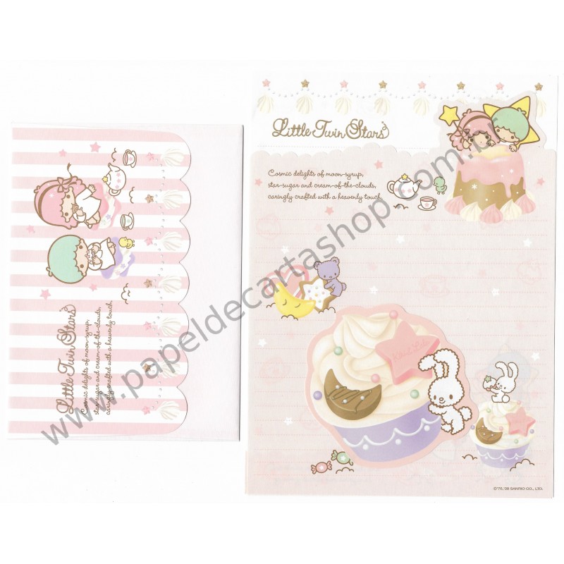 Ano 2008. Conjunto de Papel de Carta Little Twin Stars Cupcake Dupla Sanrio