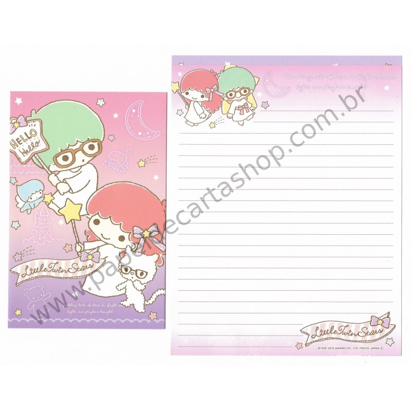 Ano 2015. Kit 2 Conjuntos de Papel de Carta Little Twin Stars Glasses Sanrio