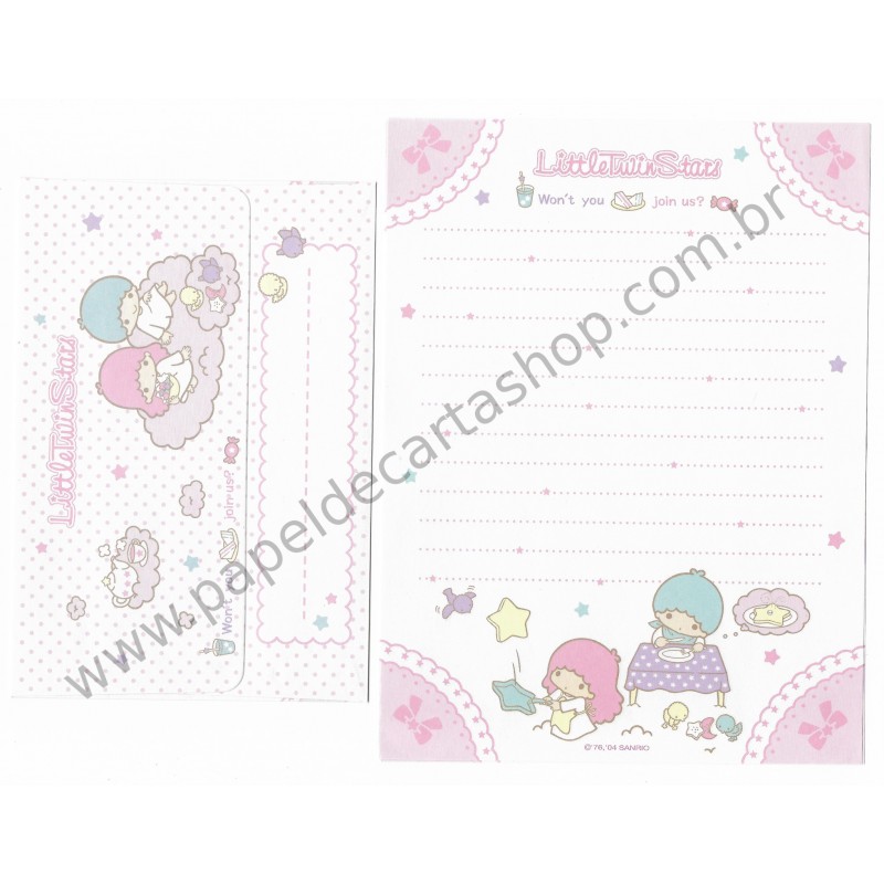 Ano 2004. Conjunto de Papel de Carta Little Twin Stars Join Us Sanrio