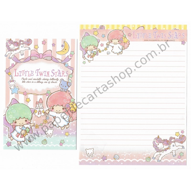 Ano 2015. Kit 2 Conjuntos de Papel de Carta Little Twin Stars Pearls Sanrio