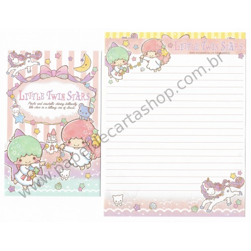 Ano 2015. Kit 2 Conjuntos de Papel de Carta Little Twin Stars Pearls Sanrio