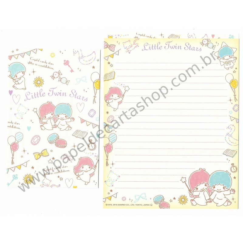 Ano 2015. Kit 2 Conjuntos de Papel de Carta Little Twin Stars Cristal Candy Stars Sanrio