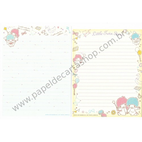 Ano 2015. Kit 2 Conjuntos de Papel de Carta Little Twin Stars Cristal Candy Stars Sanrio