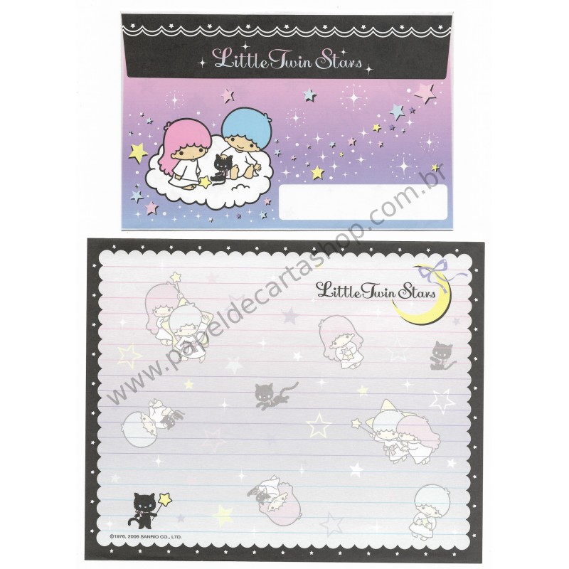 Ano 2006. Conjunto de Papel de Carta Little Twin Stars Black Sanrio