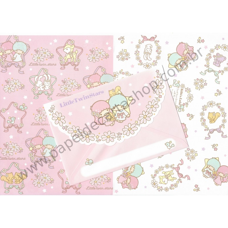 Ano 2010. Conjunto de Papel de Carta Little Twin Stars Twinklestar Wood Sanrio