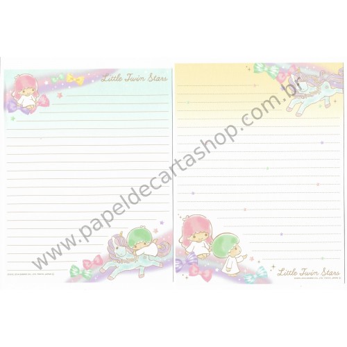 Ano 2014. Kit 2 Conjuntos de Papel de Carta Little Twin Stars Flying By the Tail of a Star Sanrio