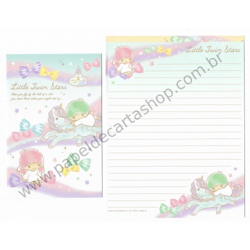 Ano 2014. Kit 2 Conjuntos de Papel de Carta Little Twin Stars Flying By the Tail of a Star Sanrio