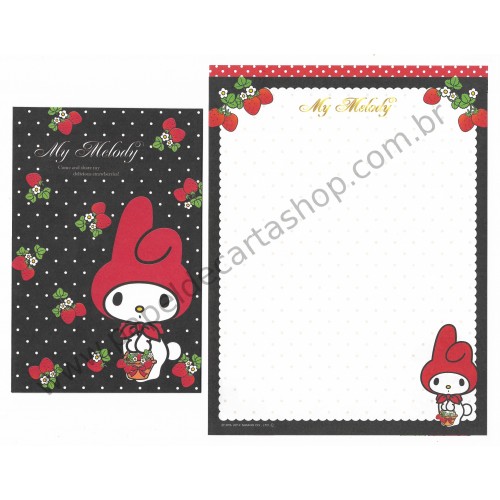 Ano 2012. Conjunto de Papel de Carta My Melody Delicious Strawberries BL Sanrio