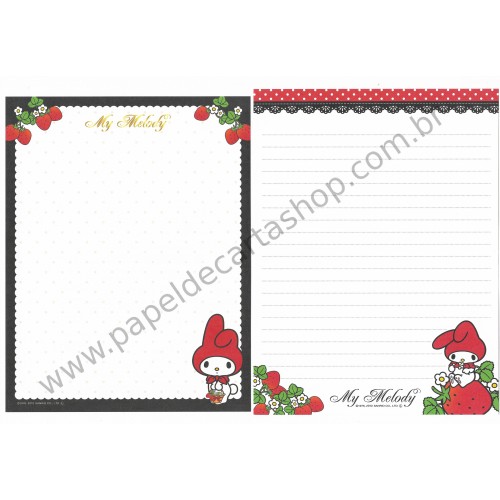 Ano 2012. Conjunto de Papel de Carta My Melody Delicious Strawberries BL Sanrio