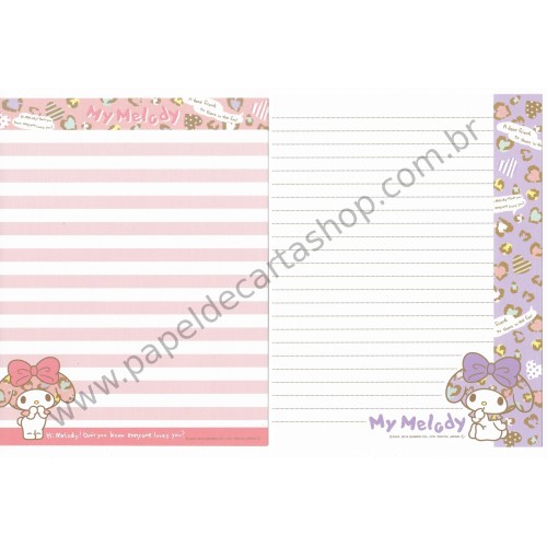 Ano 2014. Kit 2 Conjuntos de Papel de Carta My Melody Hi Melody Sanrio