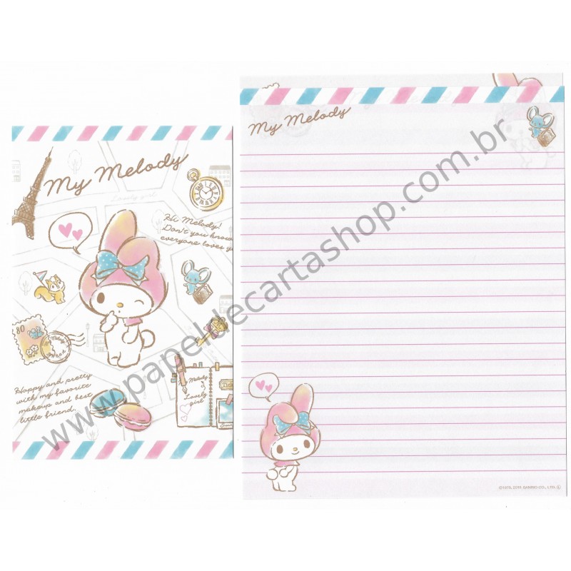 Ano 2015. Kit 2 Conjuntos de Papel de Carta My Melody Paris Sanrio