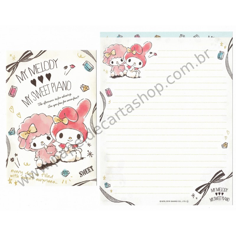 Ano 2016. Kit 2 Conjuntos de Papel de Carta My Melody My Sweet Piano Sanrio